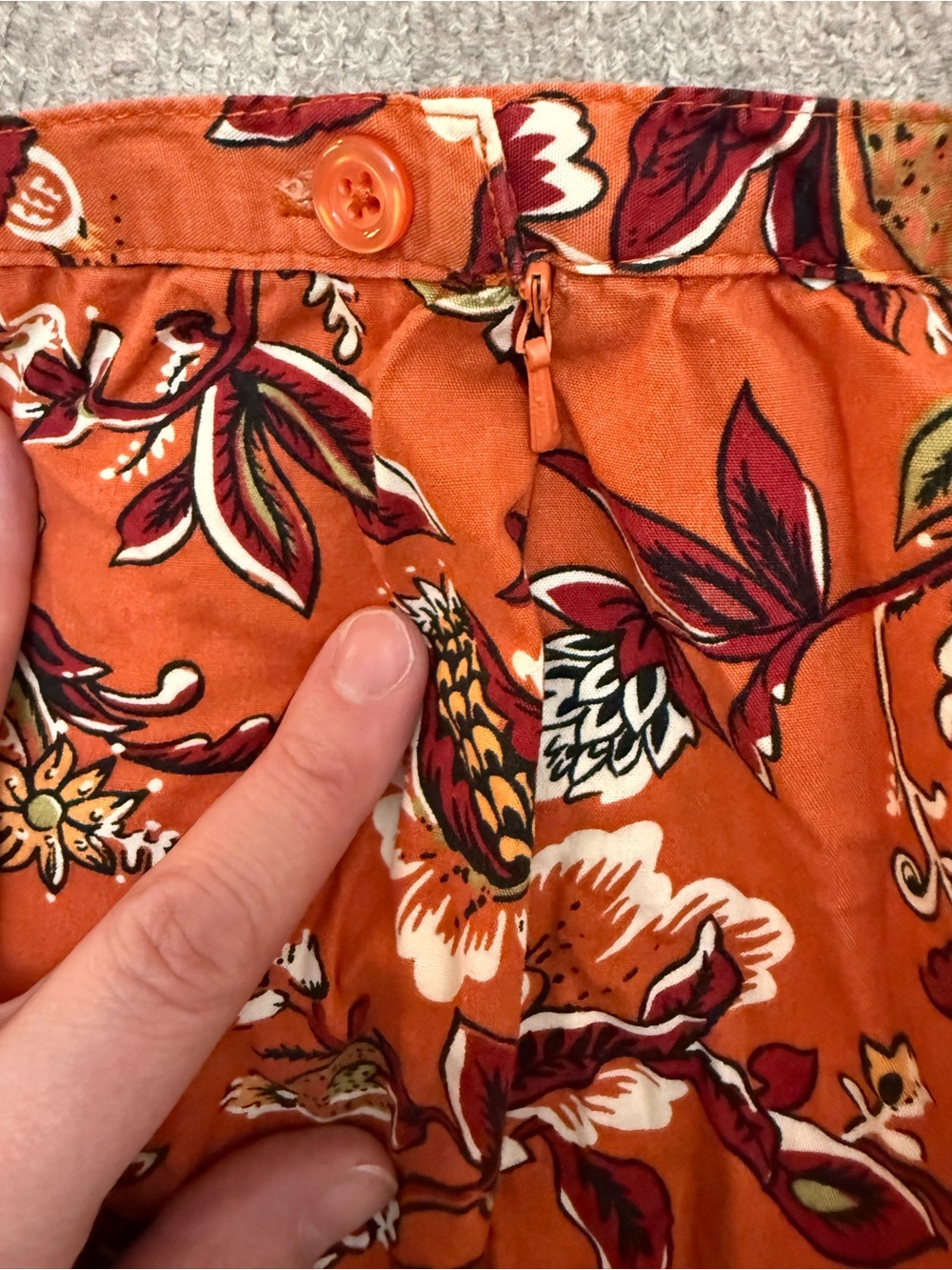 White Stag Floral Pants in Rust and Cream with Maroon Accents - Picture 4 of 6